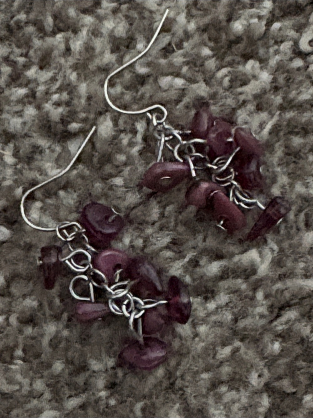 Purple Chip Dangle Earrings with Silver-Tone Hooks